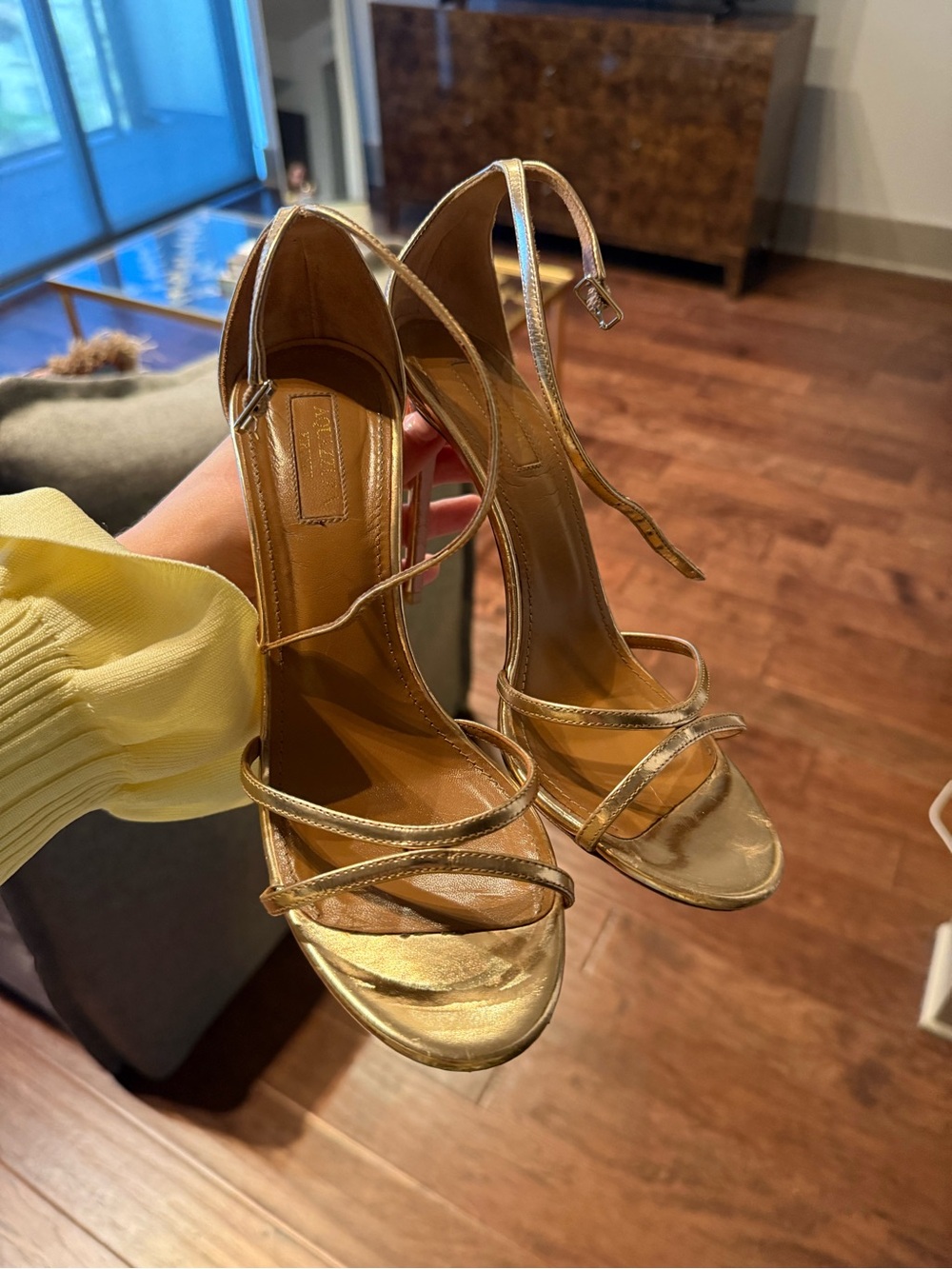 Aquazzura Metallic Gold Strappy High-Heel Sandals
